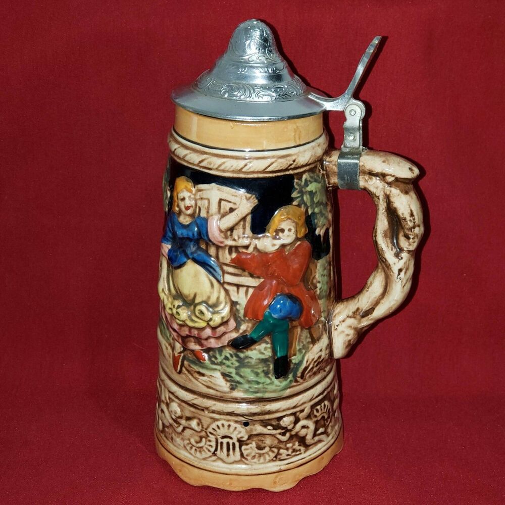 Vtg German Style Music Box Beer Stein Mug Made in Japan with Metal Lid